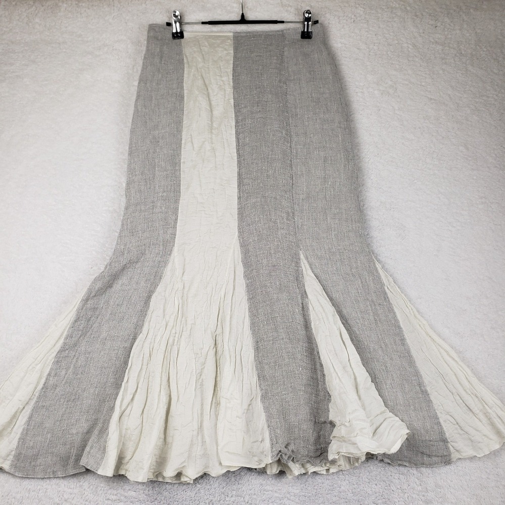 Rosies R L.F. Coll. Linen Blend Paneled Mermaid Maxi Skirt‎ Grey Cream UK 10